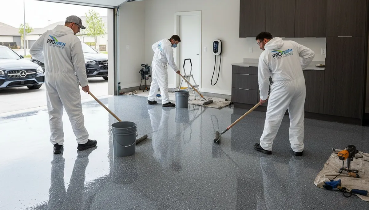 Epoxy garage floor coating in Detroit MI showcasing durable, professional concrete finish by local painters