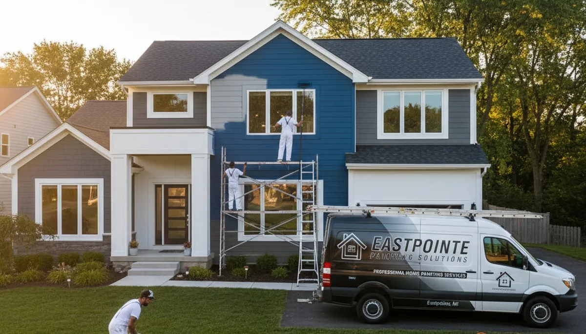 Professional house painters working on exterior home in Detroit MI