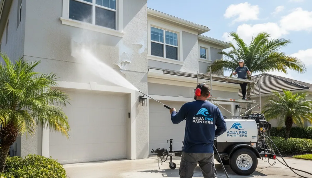 Professional pressure cleaning on Detroit MI home exterior by expert house painters