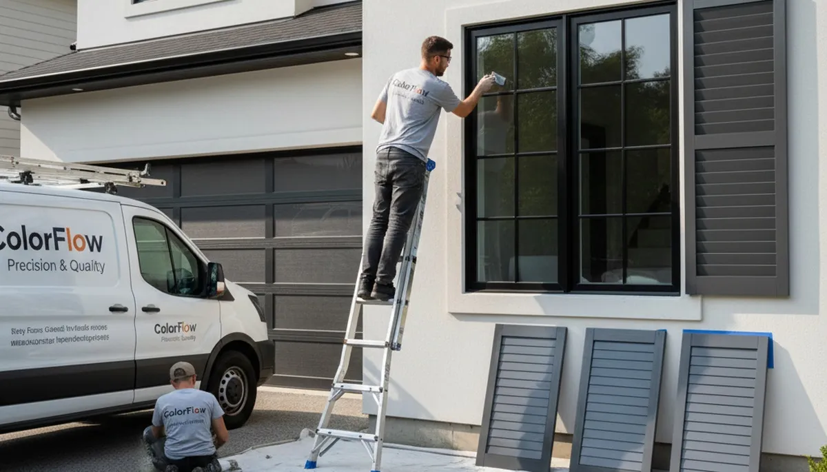Professional shutter painting on Detroit MI home exterior by expert house painters